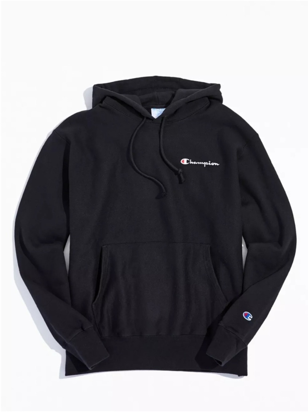 Champion Black Hoodie Logo Pullover Medium Athletic Streetwear blank 382